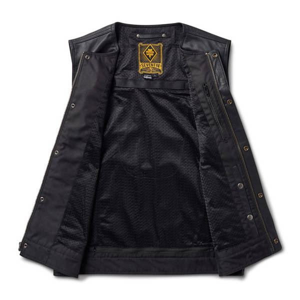 motorcycle vest RSD Temple 74 Leather And Waxed Cotton Black Brands