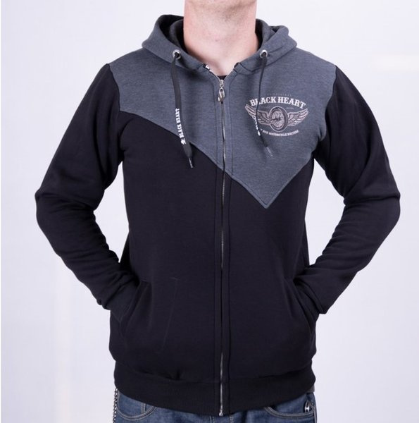 hoodie BLACK HEART Wings Skull