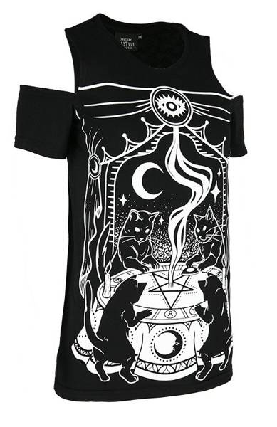 koszulka z krótkim rękawem RESTYLE CAT SABBATH COLD SHOULDER