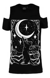 short sleeve T-Shirt RESTYLE Cat Crescent Cold Shoulder
