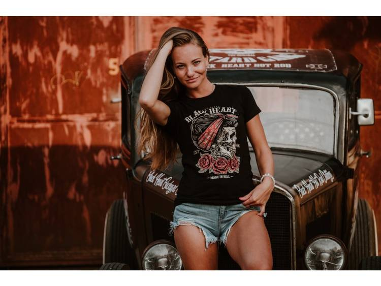 koszulka krótki rękaw BLACK HEART Pin Up Skull