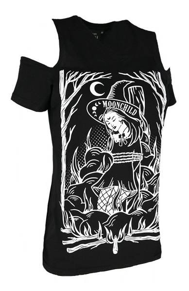 koszulka z krótkim rękawem RESTYLE BURN THE WITCH COLD SHOULDER